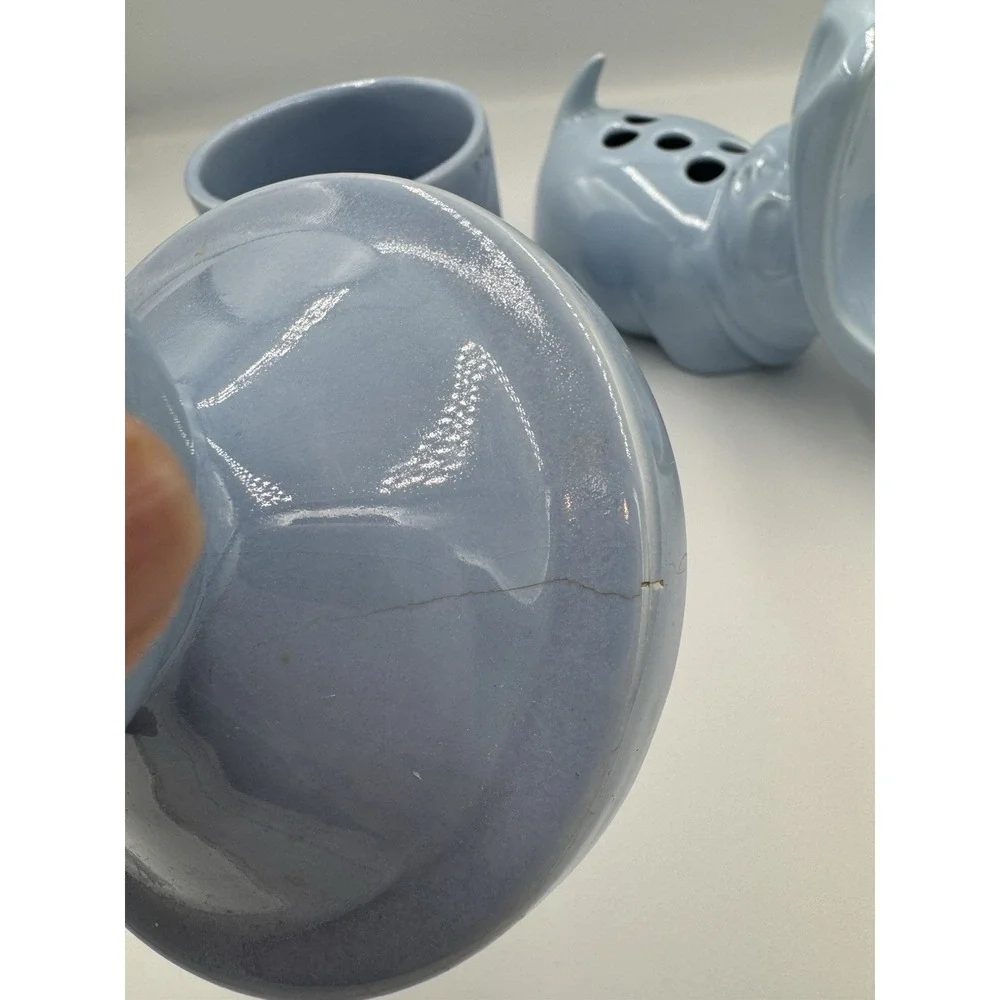 Vintage Blue Ceramic Hippo Soap Toothbrush‎ pen card Holder Cup Animal Bathroom
